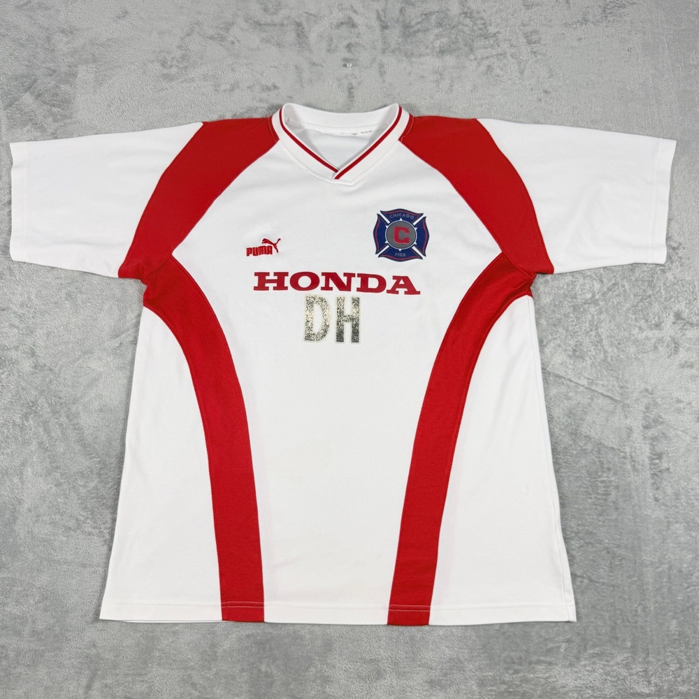VTG Puma Mens XL Chicago Fire MLS Soccer Jersey Honda White Red Short Sleeve DH